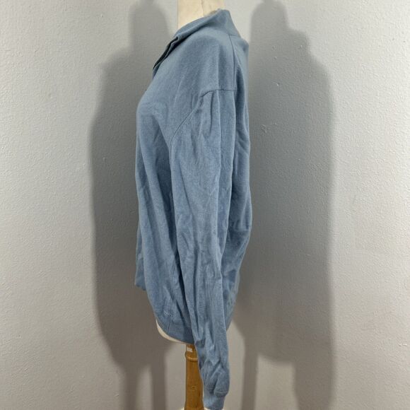 John W Nordstrom Sweater Mens Large Blue Cashmere Quarter Zip Pullover - Picture 5 of 10